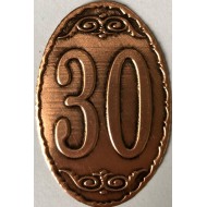 Fém címke réz ovál kicsi évszámos 30